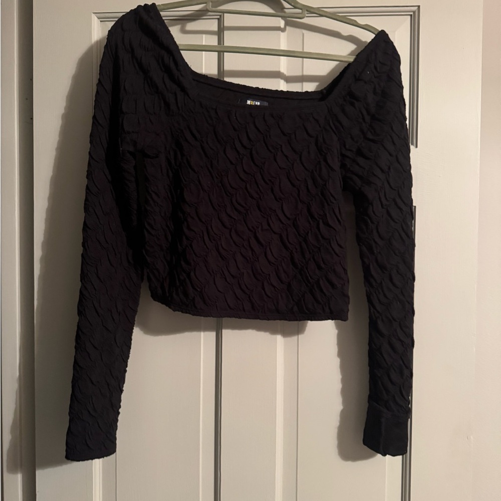 Anthropologie Black Textured Long Sleeve Top